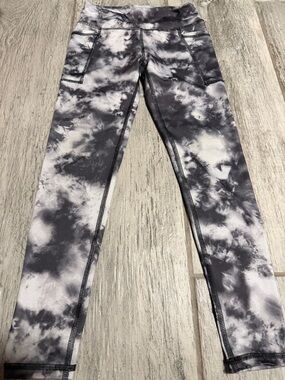 Athletic Works Kids Black & White Tie-Dye Leggings with Side Pockets 6/6X